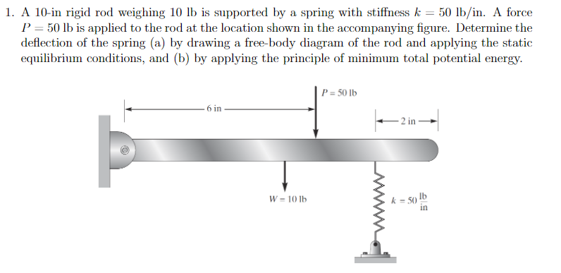 A 1 0 - in rigid rod weighing 1 0 lb is supported