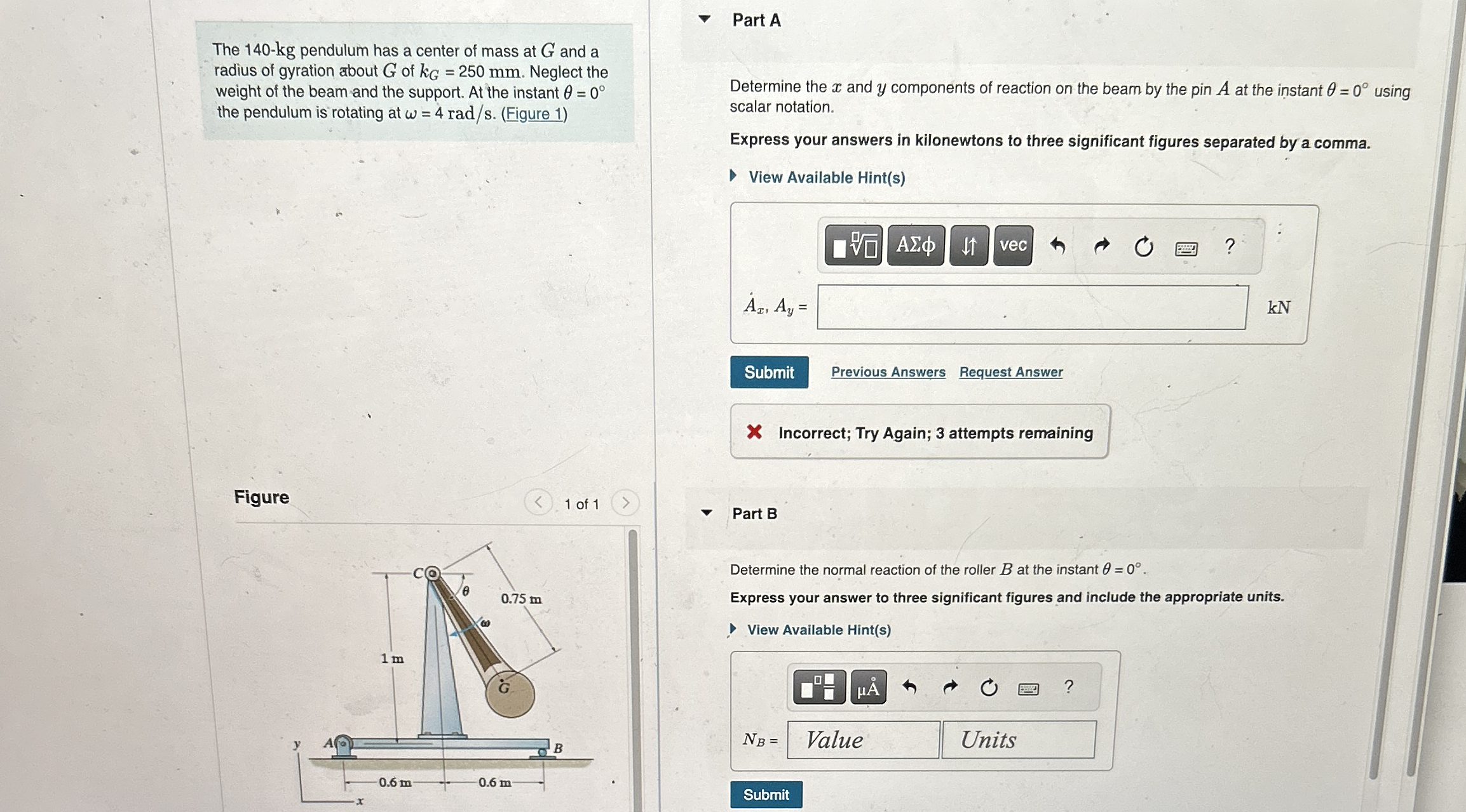 The 1 4 0 - k g pendulum has a center of mass at