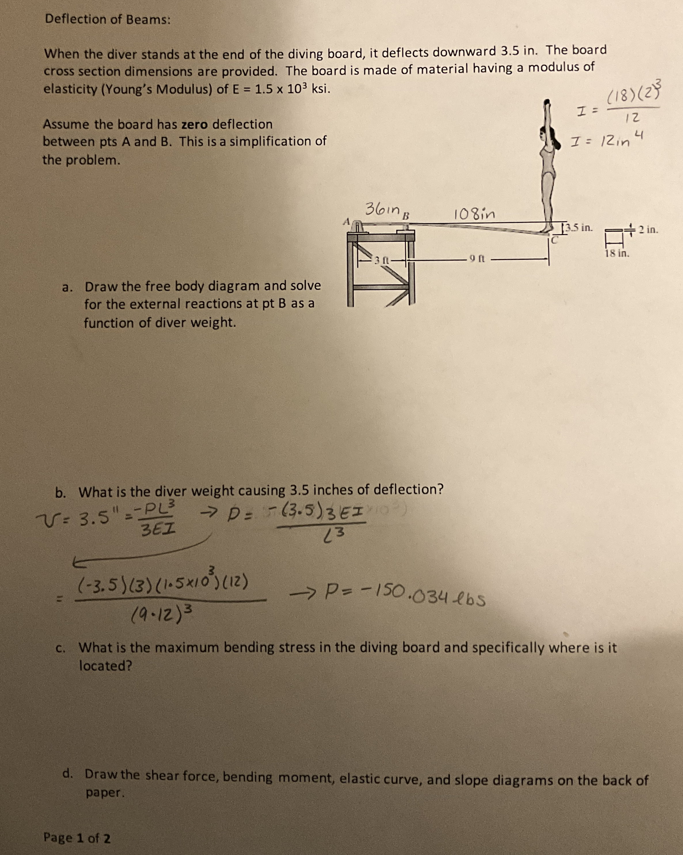 Deflection of Beams: When the diver stands at the