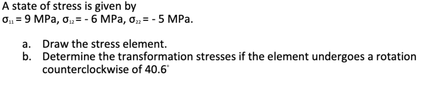 A state of stress is given by 1 1 = 9 MPa, 1 2 =