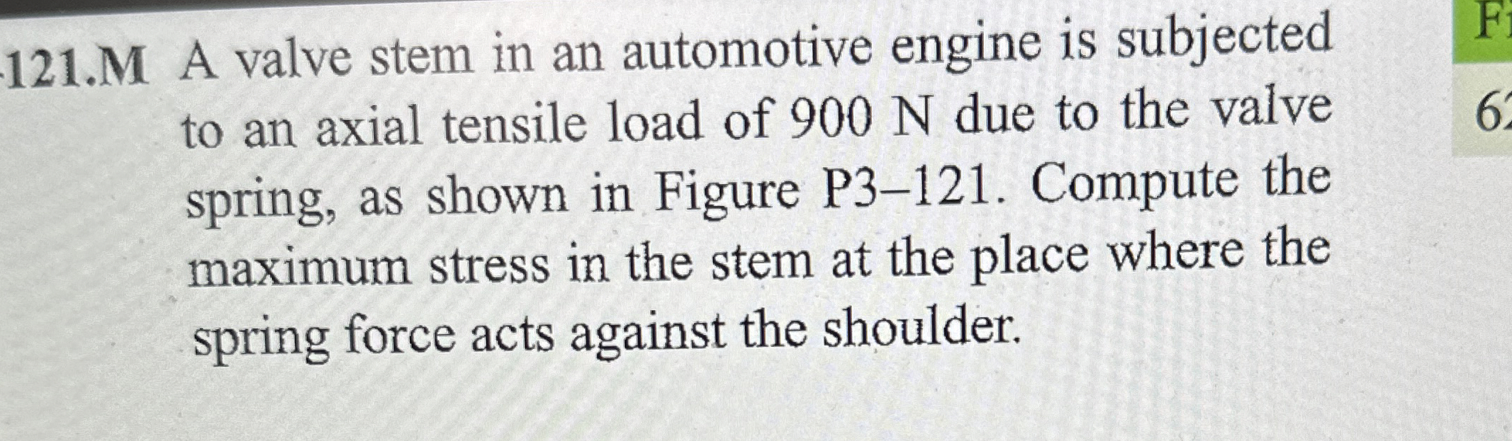 1 2 1 . M A valve stem in an automotive engine is