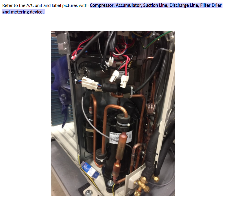 Refer to the A C unit and label pictures with: