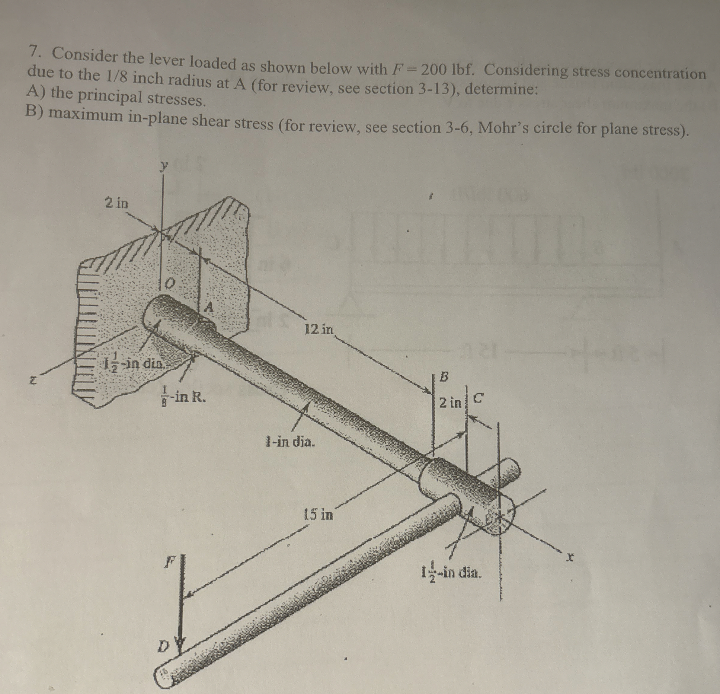 Consider the lever loaded as shown below with F =