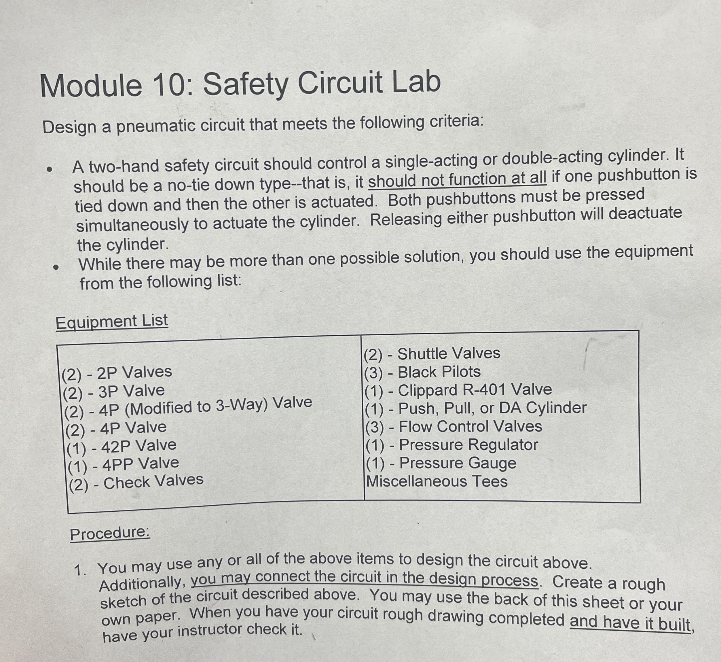 Module 1 0 : Safety Circuit Lab Design a