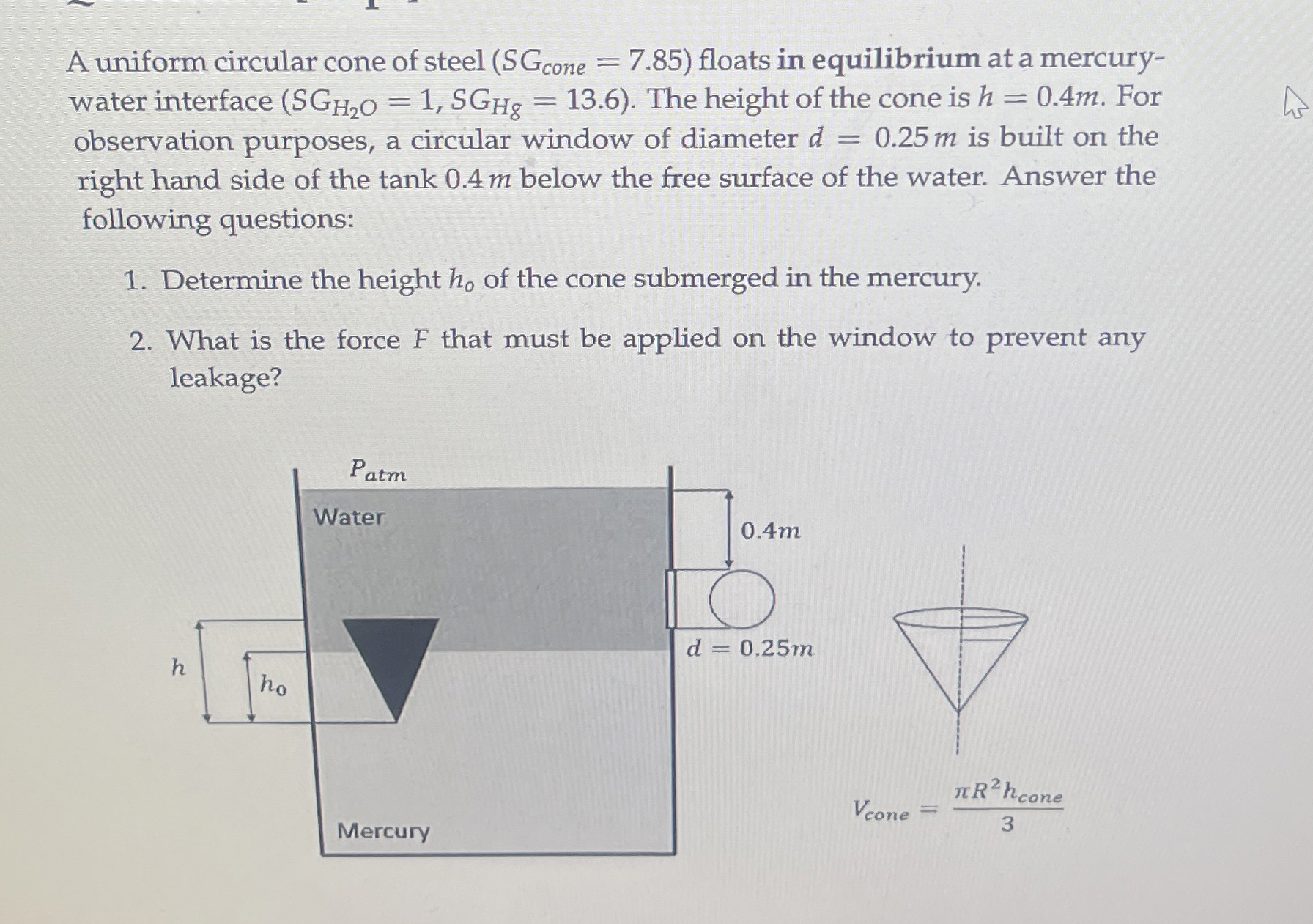 A uniform circular cone of steel ) = ( 7 . 8 5