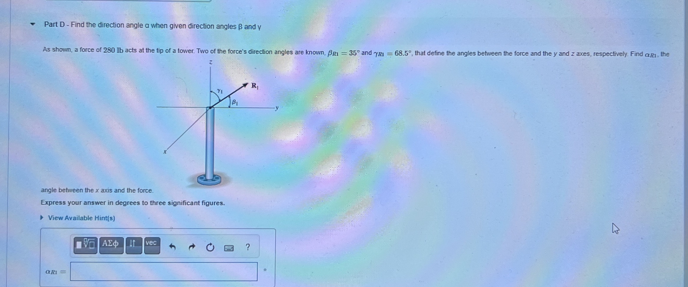 Part D - Find the direction angle a when given