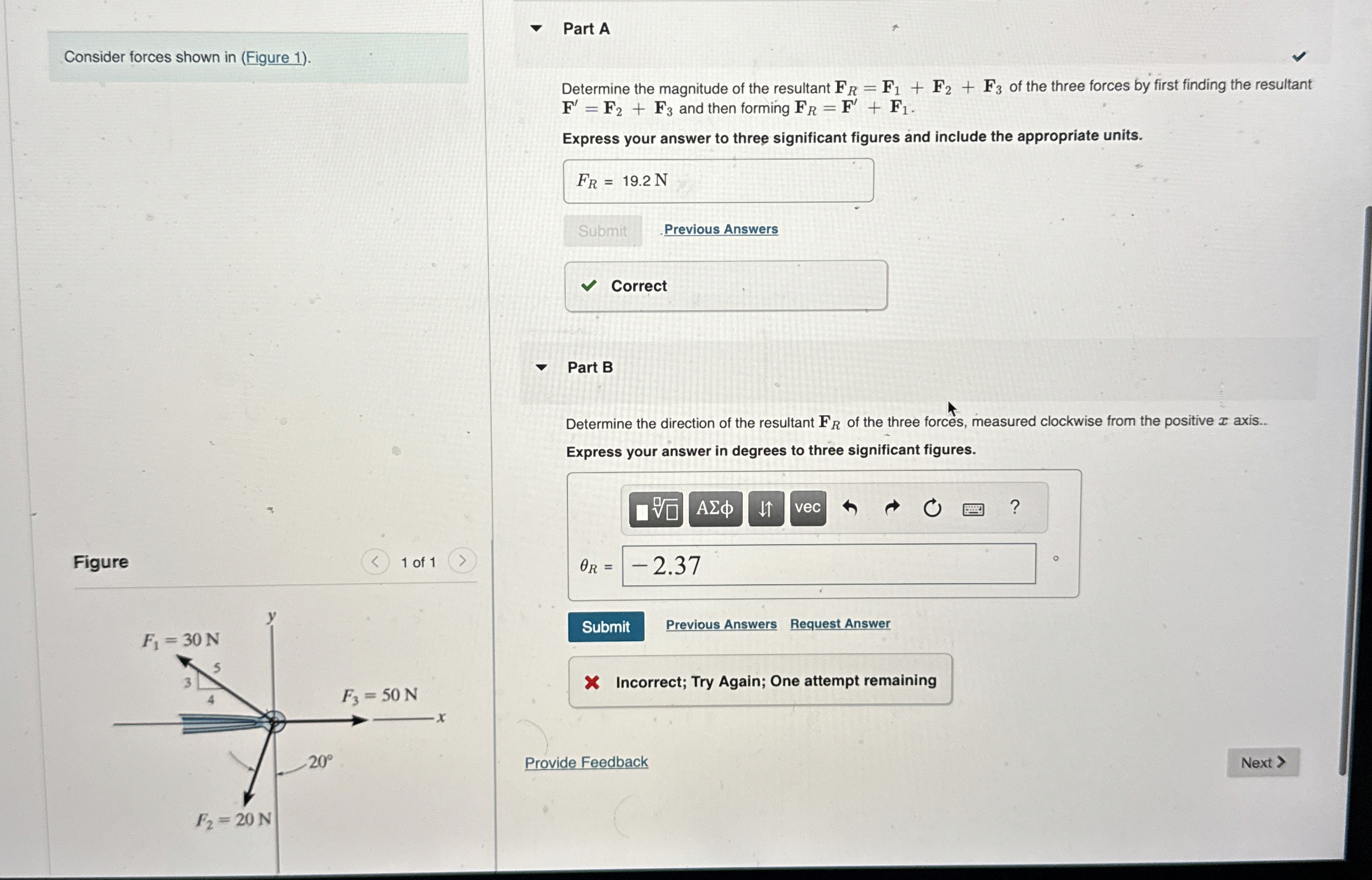 Consider forces shown in ( Figure 1 ) . Figure 1
