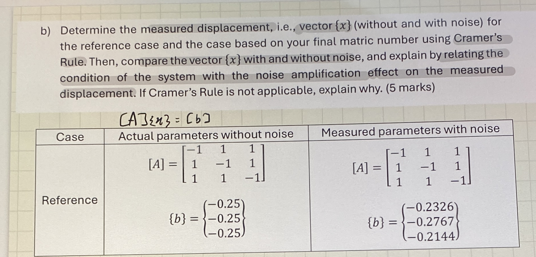 b ) Determine the measured displacement, i . e .