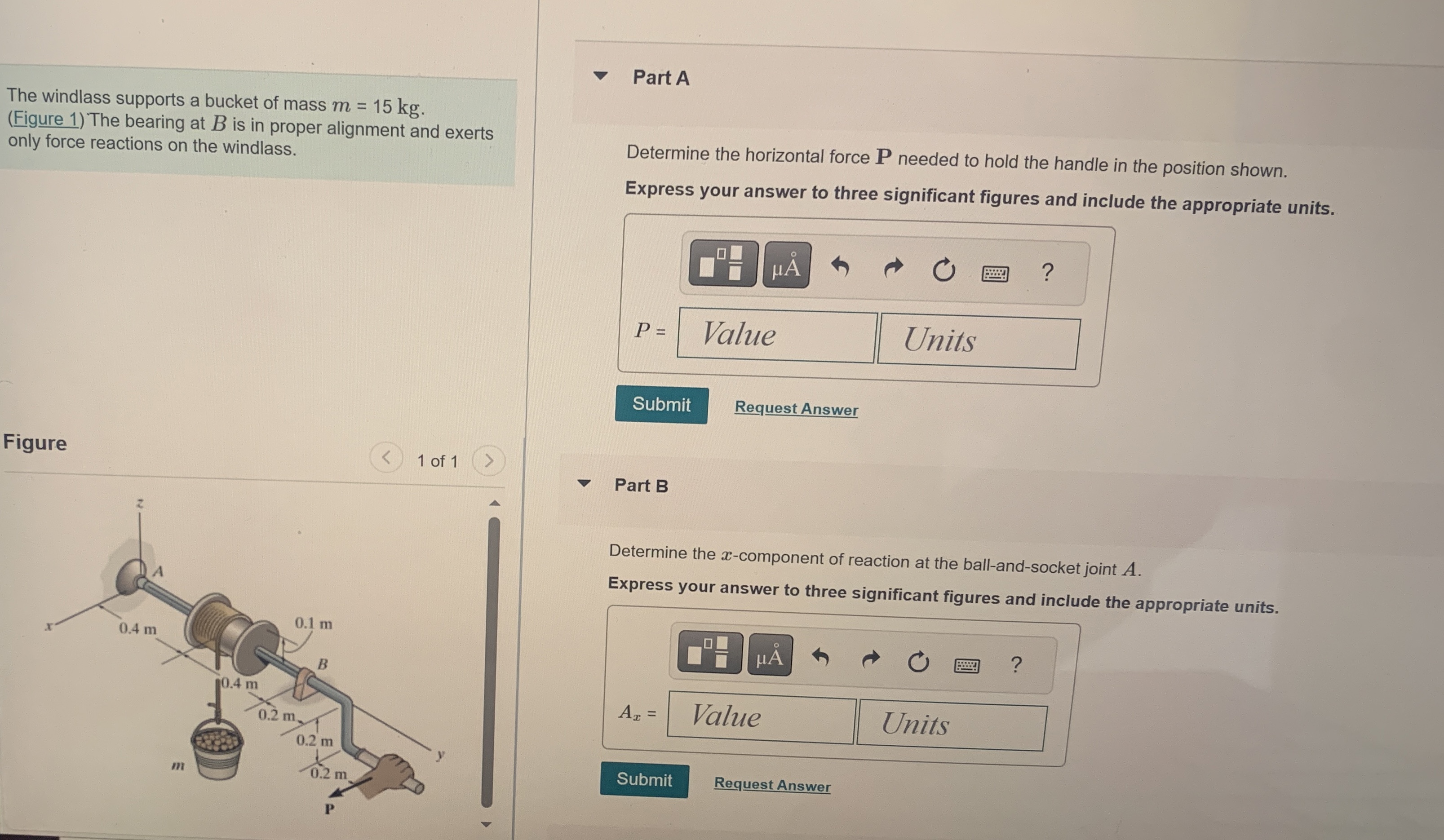 The windlass supports a bucket of mass m = 1 5 k