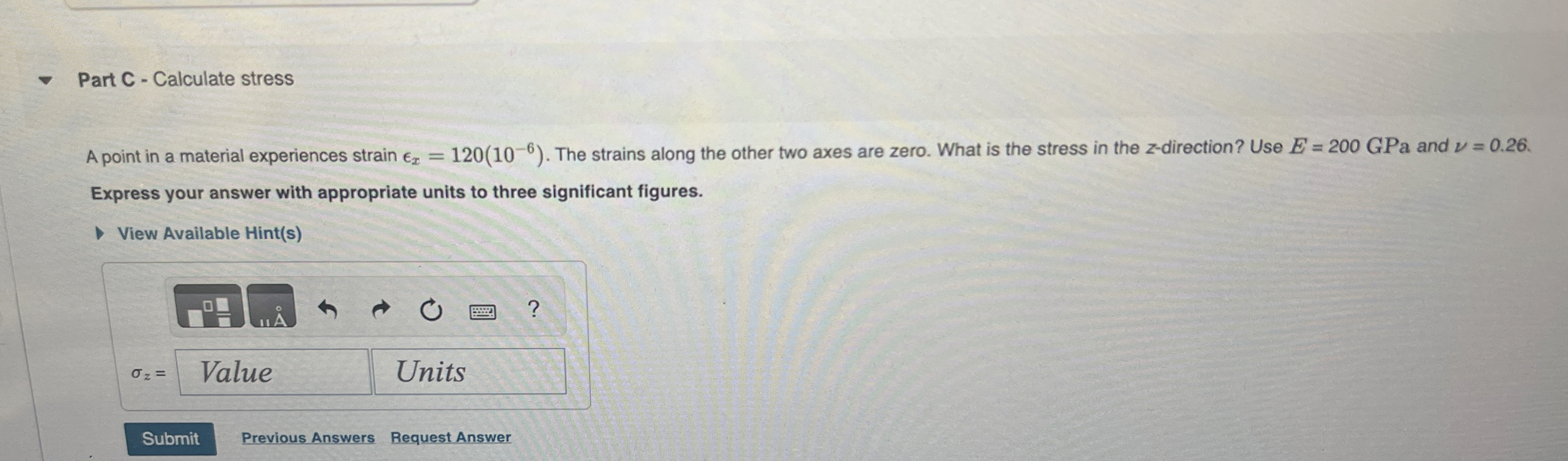 Part C - Calculate stress A point in a material