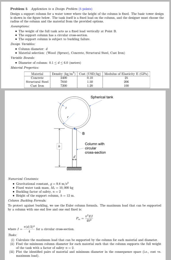 Problem 5 Application to a Design Problem ( 5