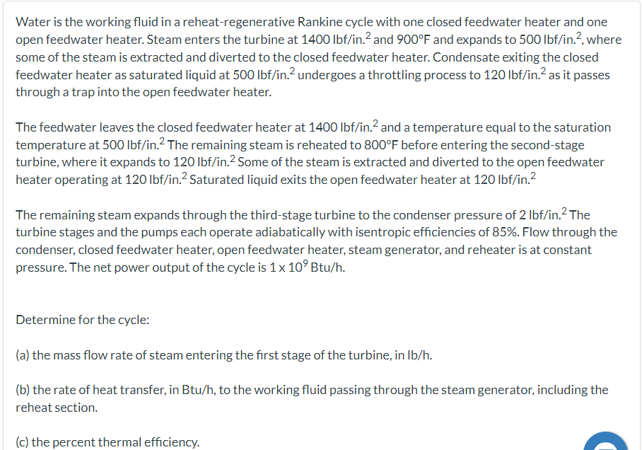 Water is the working fluid in a reheat -