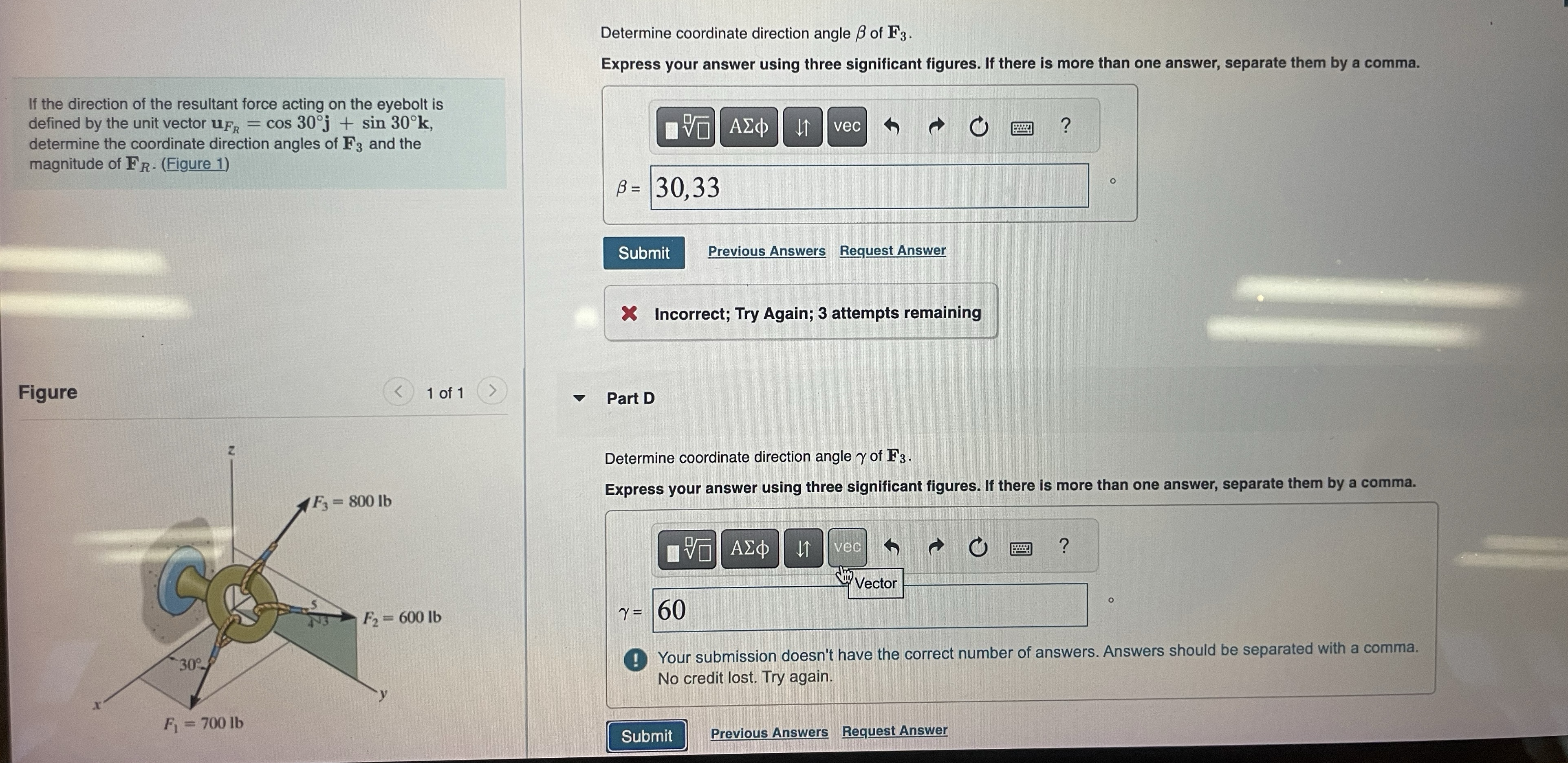 Determine coordinate direction angle of F 3 . If