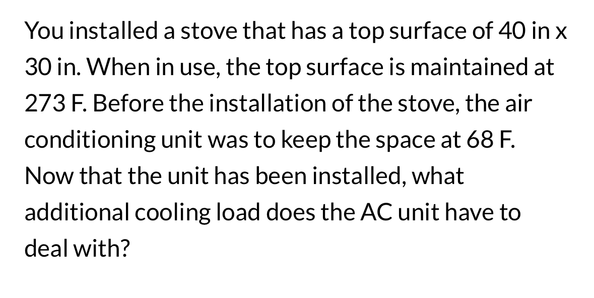 You installed a stove that has a top surface of 4