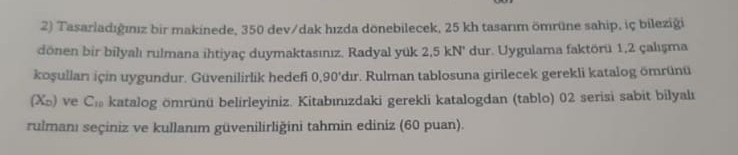 Tasarlad g nz bir makinede, 3 5 0 dev / dak hzzda
