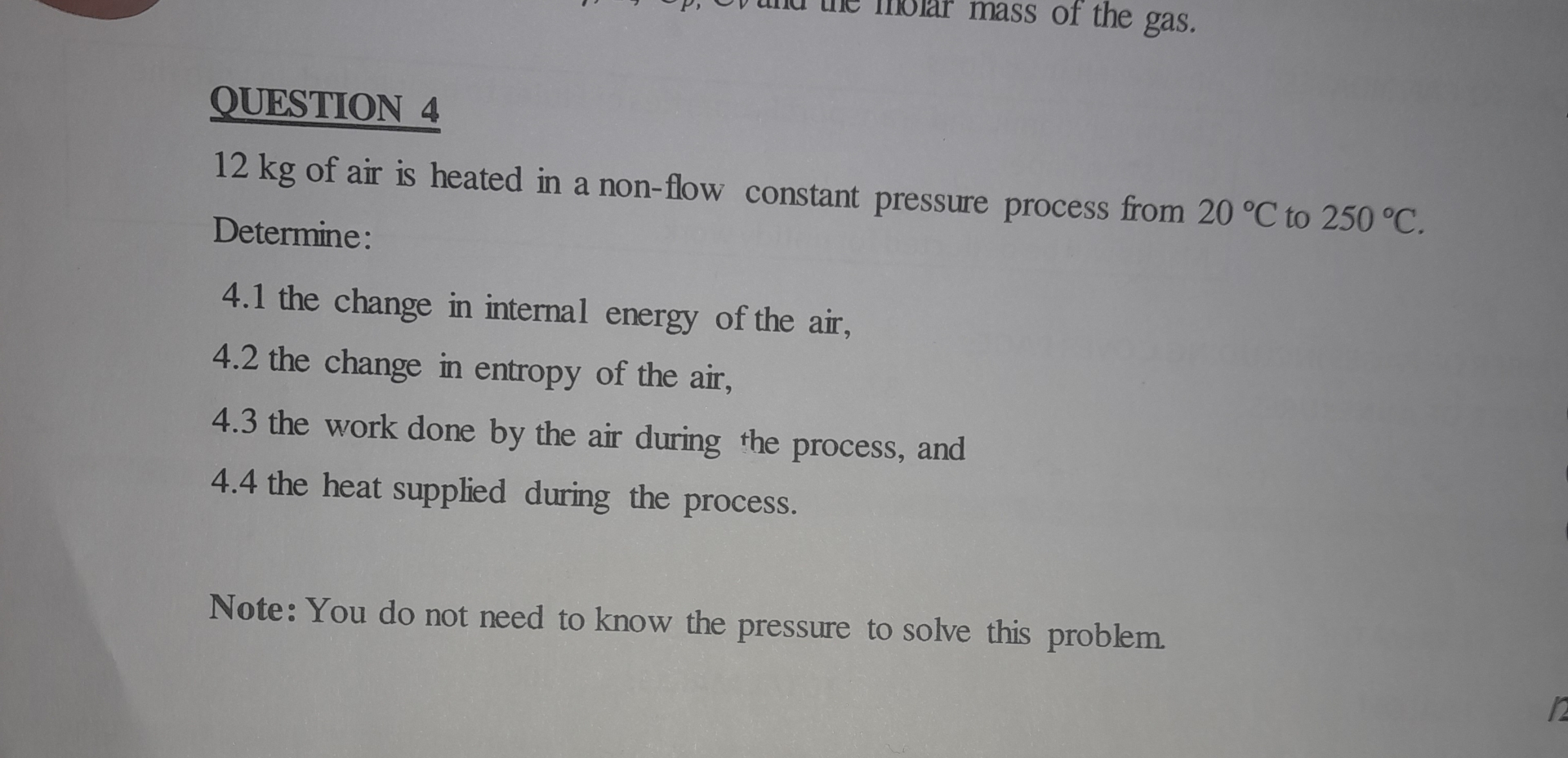 QUESTION 4 1 2 kg of air is heated in a non -