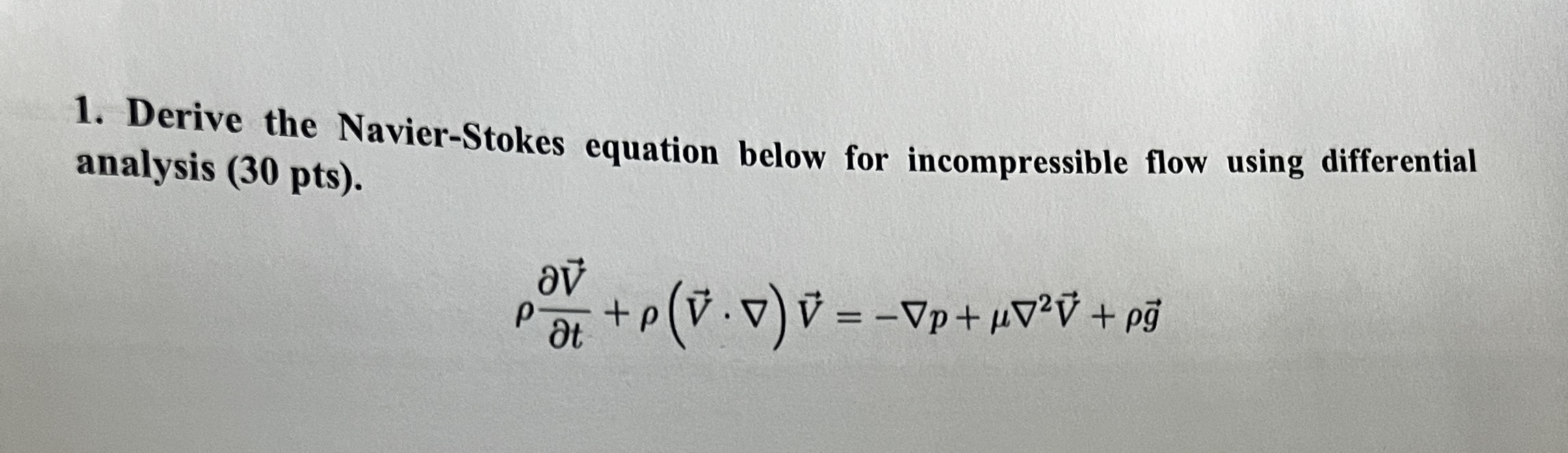 Derive the Navier - Stokes equation below for