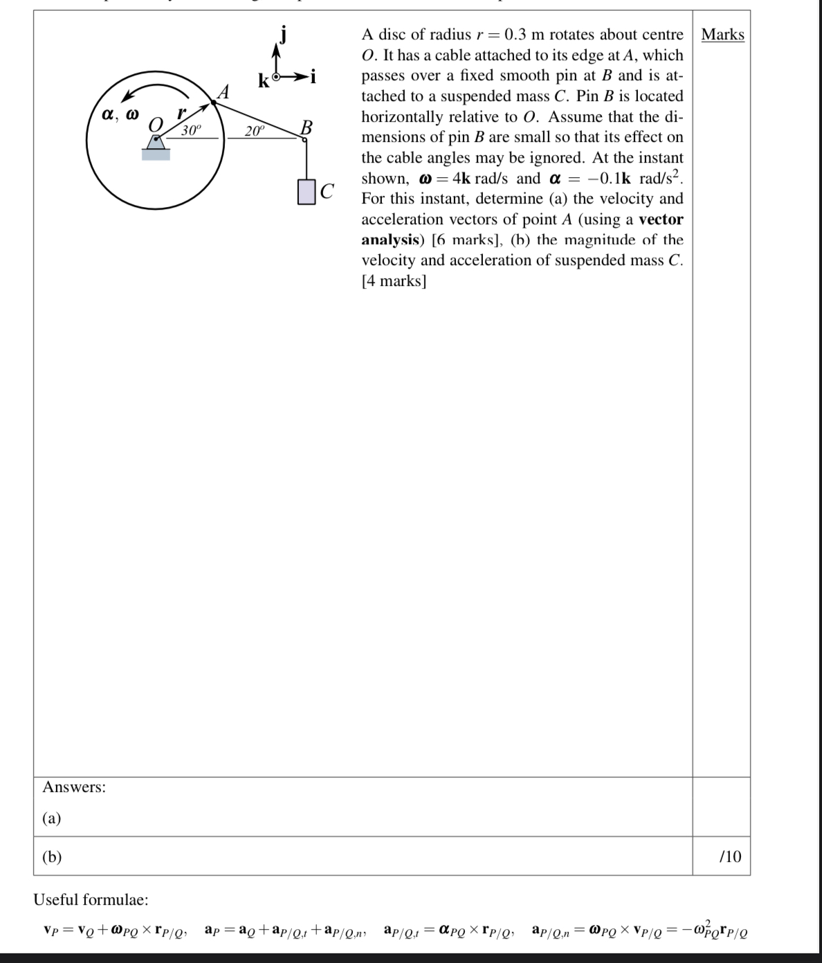 Useful formulae: v P = v Q + P Q r P Q , a P = a