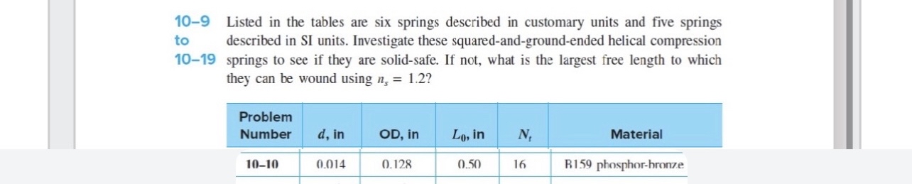 1 0 - 1 0 Listed in the tables are six springs