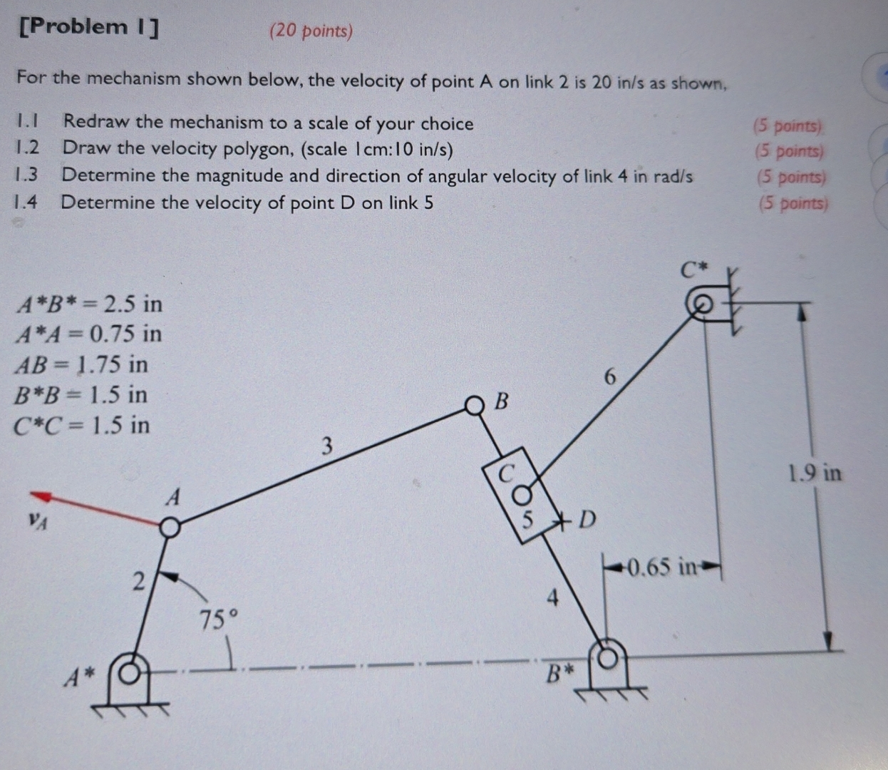 [ Problem I ] ( 2 0 points ) For the mechanism
