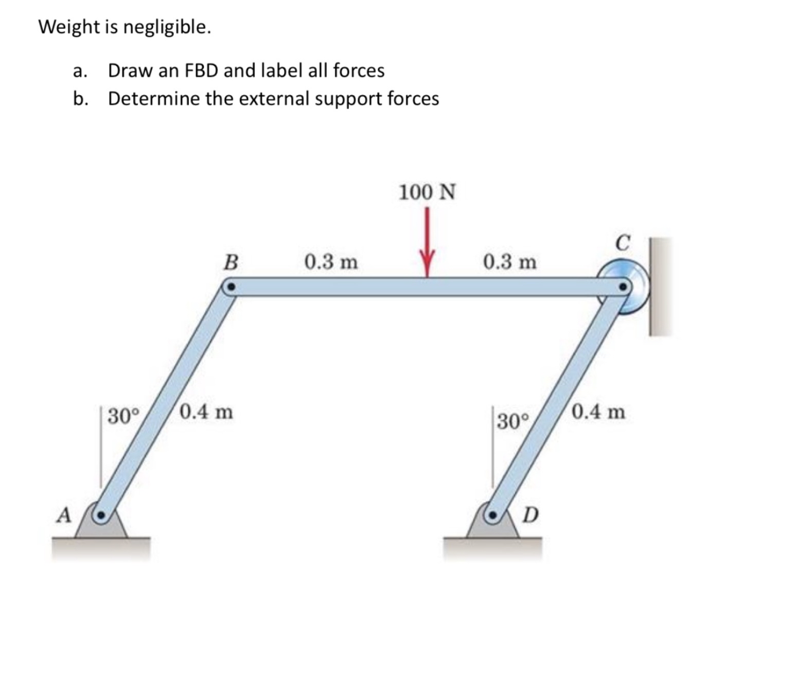 Weight is negligible. a . Draw an FBD and label