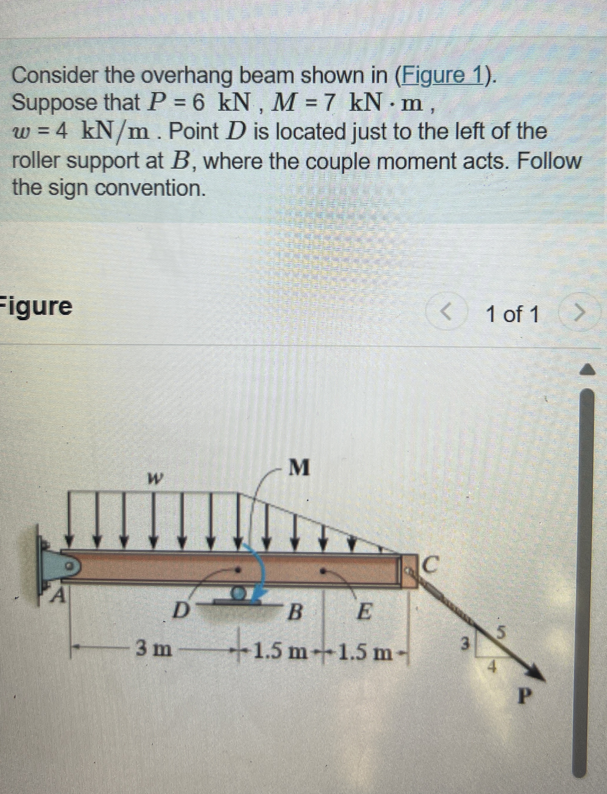 Consider the overhang beam shown in ( Figure 1 )