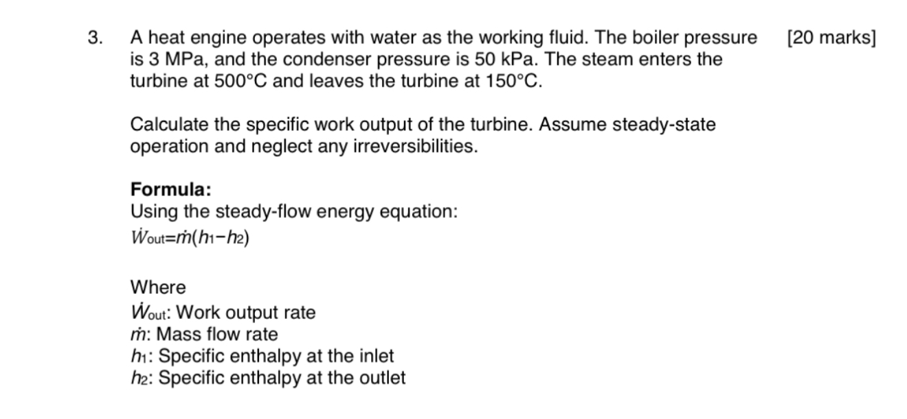 A heat engine operates with water as the working