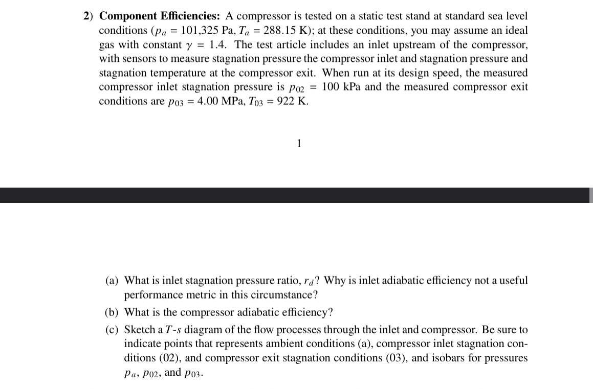 Component Efficiencies: A compressor is tested on