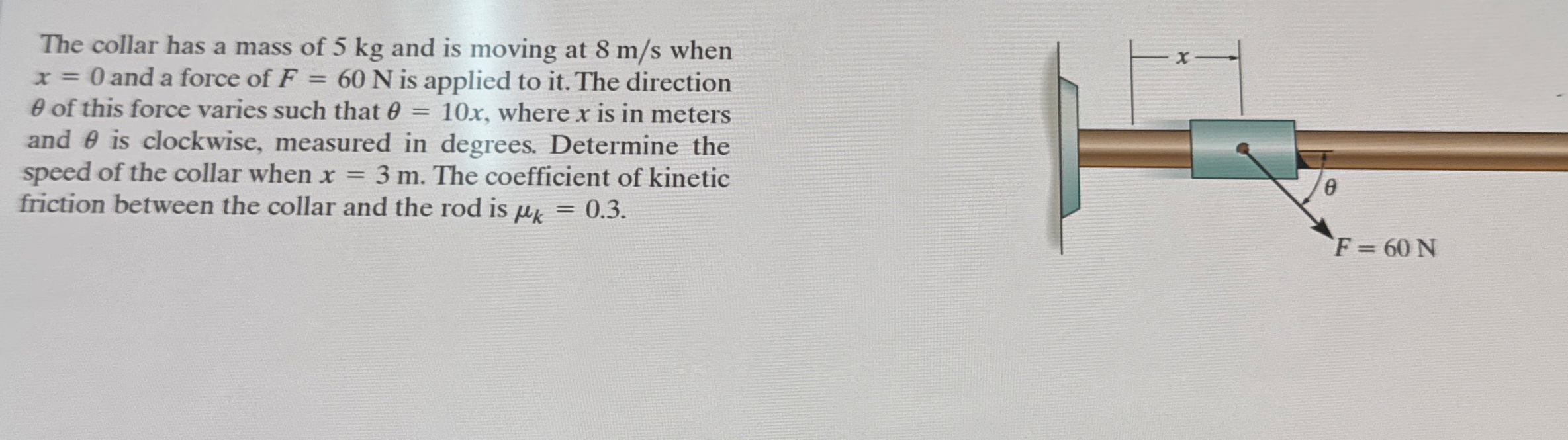 The collar has a mass of 5 kg and is moving at 8