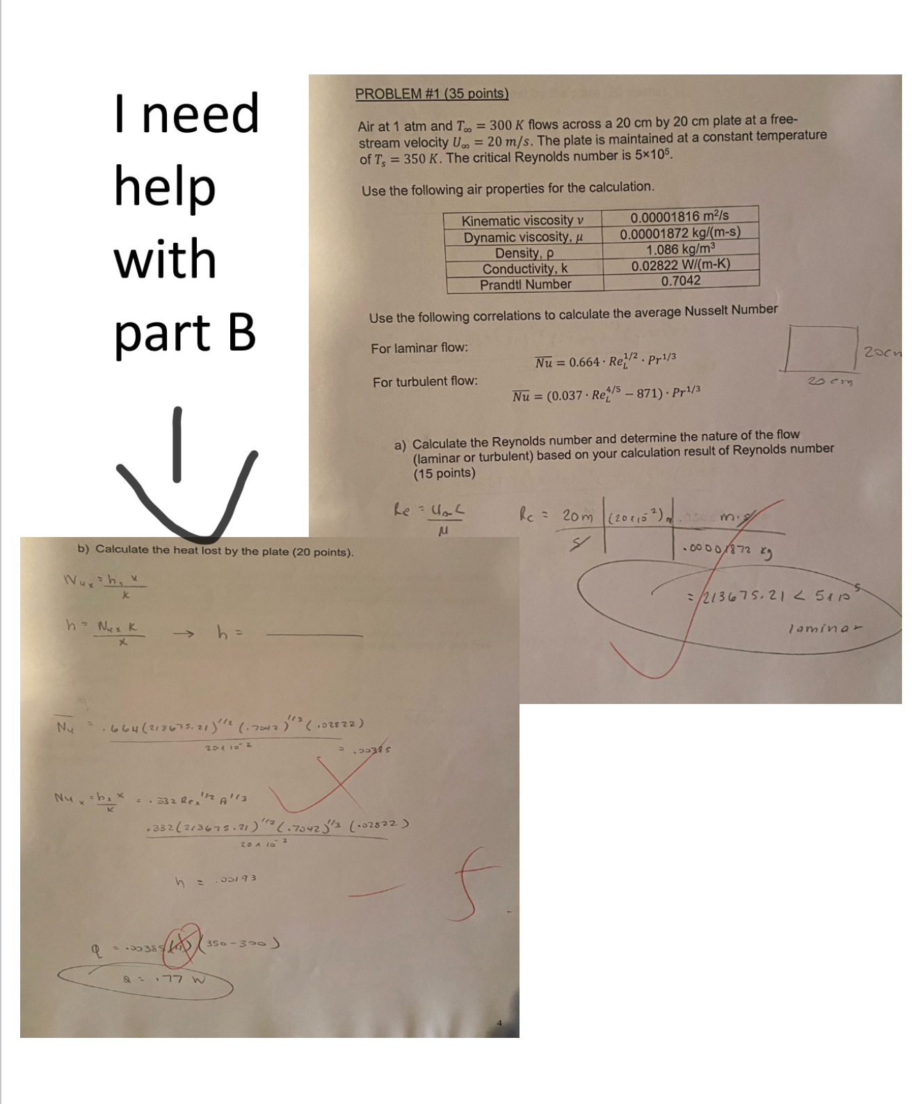 I need help with part B 1 b ) Calculate the heat