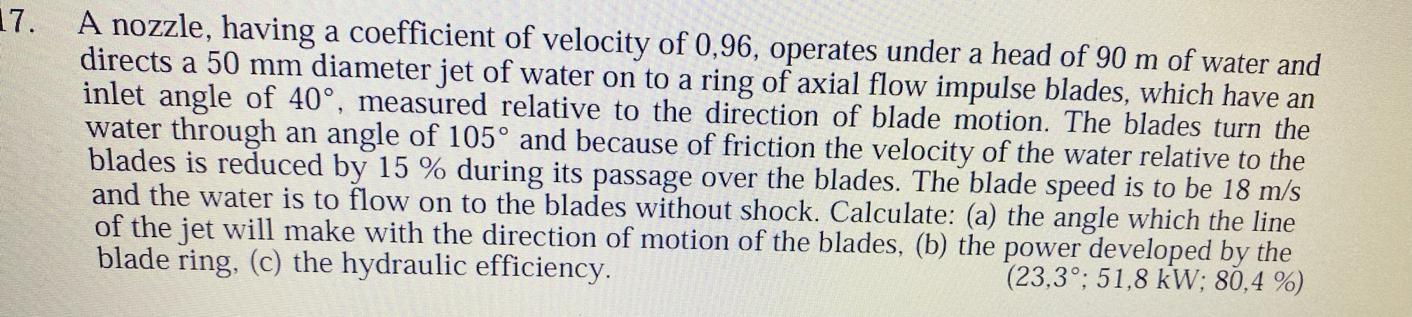 A nozzle, having a coefficient of velocity of 0 ,