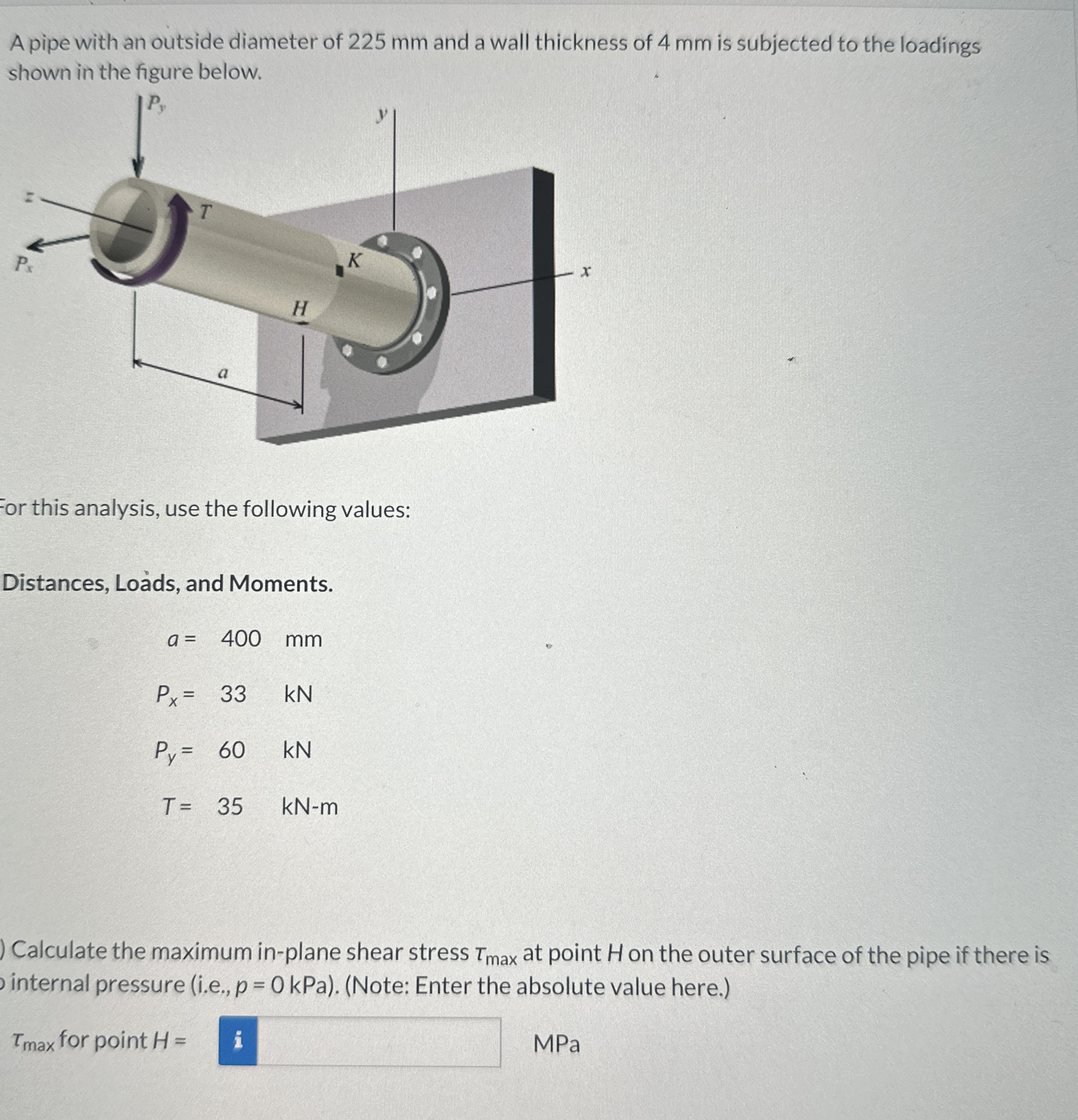 A pipe with an outside diameter of 2 2 5 mm and a