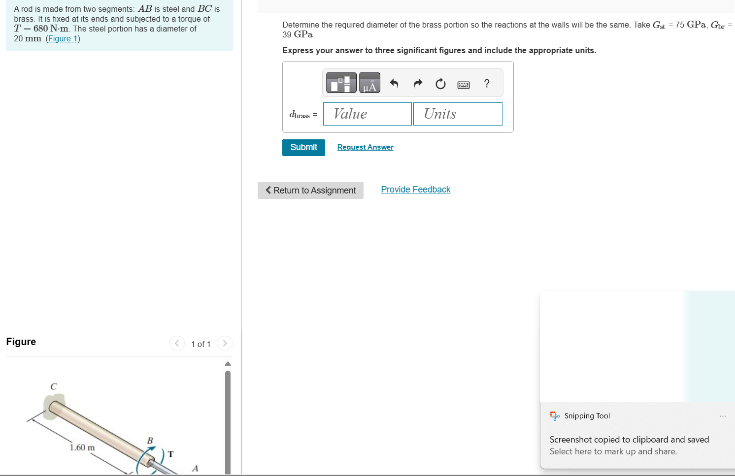 Determine the required diameter of the brass
