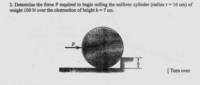 Determine the force P required to begin rolling