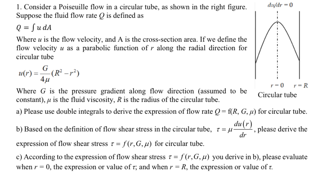 Consider a Poiseuille flow in a circular tube, as