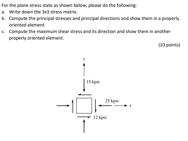 For the plane stress state as shown below, please