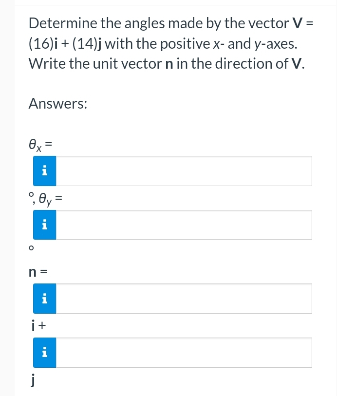 Determine the angles made by the vector V = ( 1 6