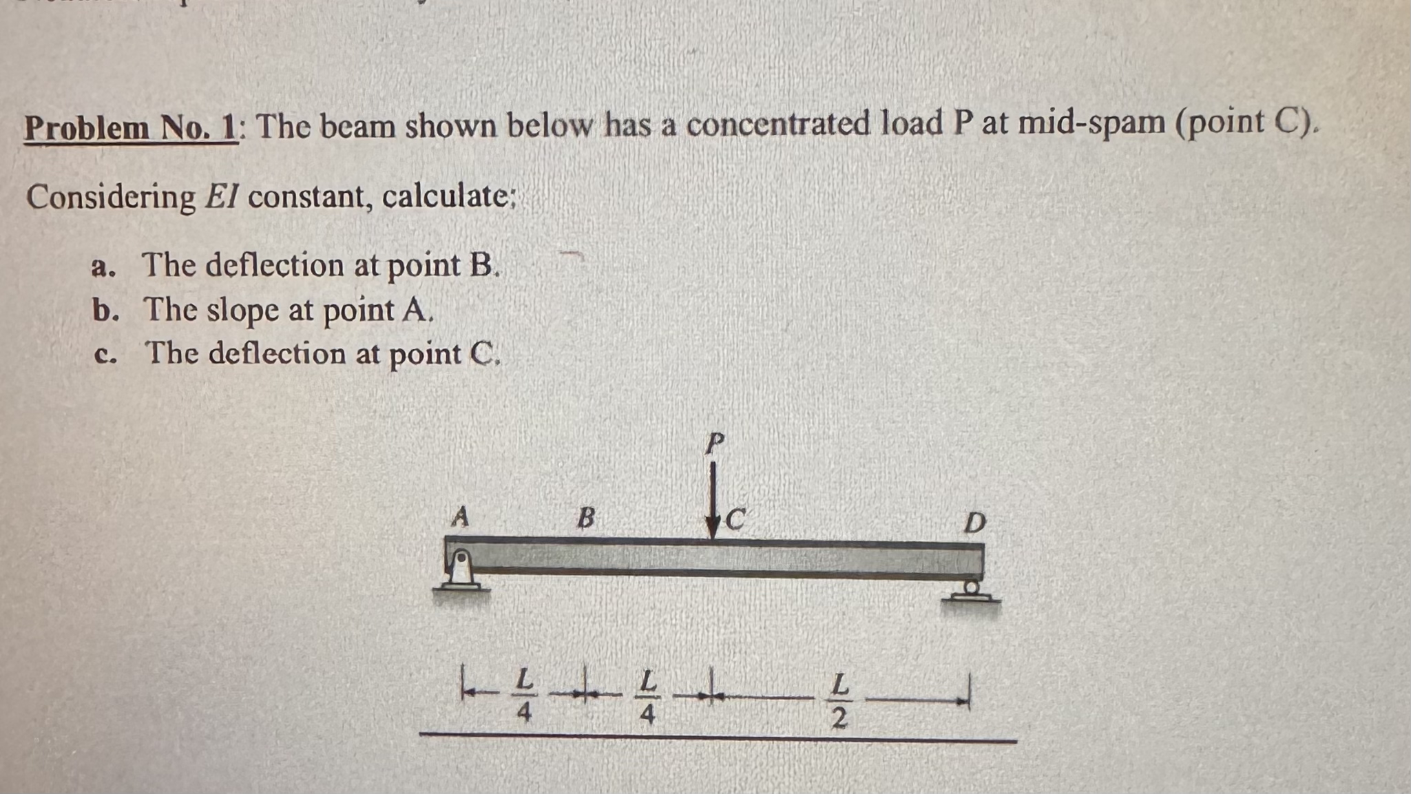 Problem No . 1 : The beam shown below has a