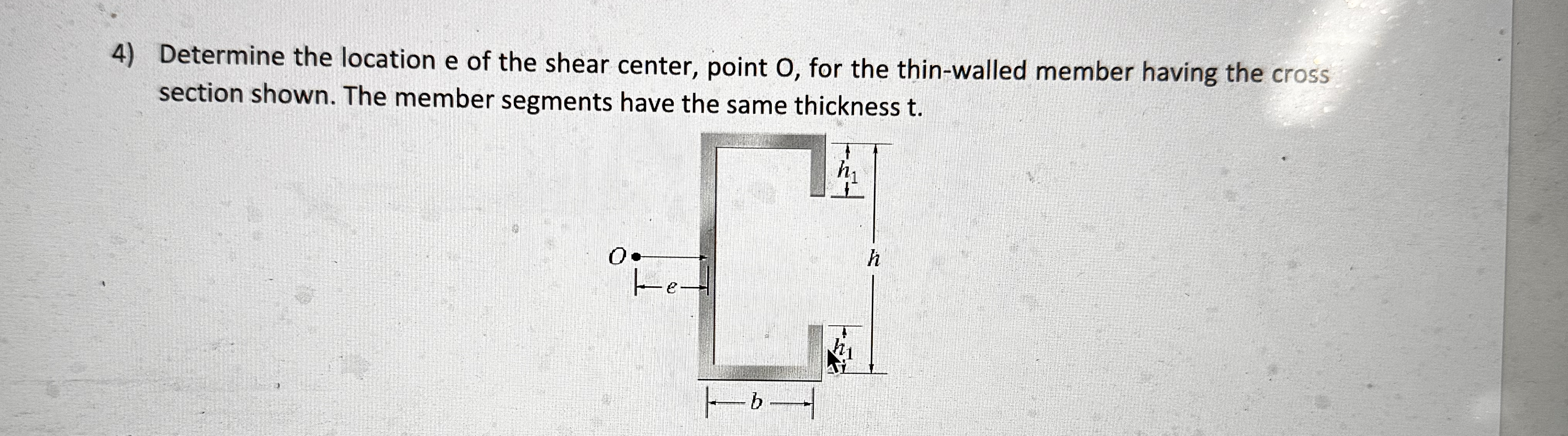 Determine the location e of the shear center,