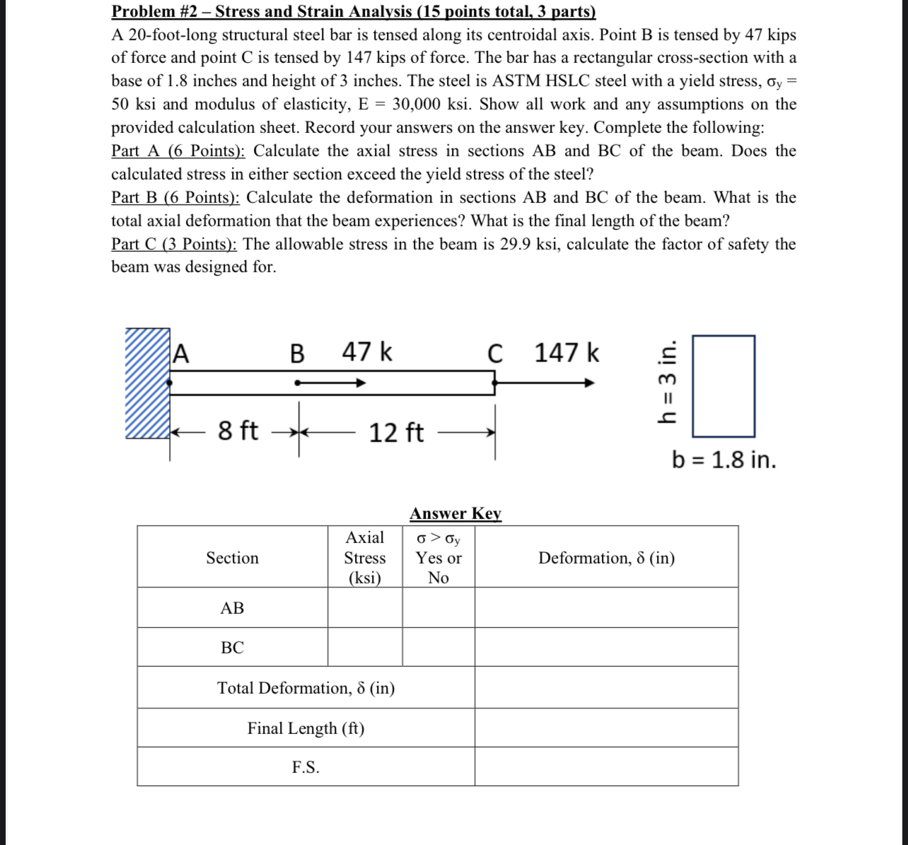 Problem # 2 - Stress and Strain Analysis ( 1 5