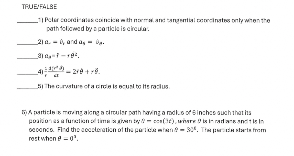 TRUE / FALSE Polar coordinates coincide with