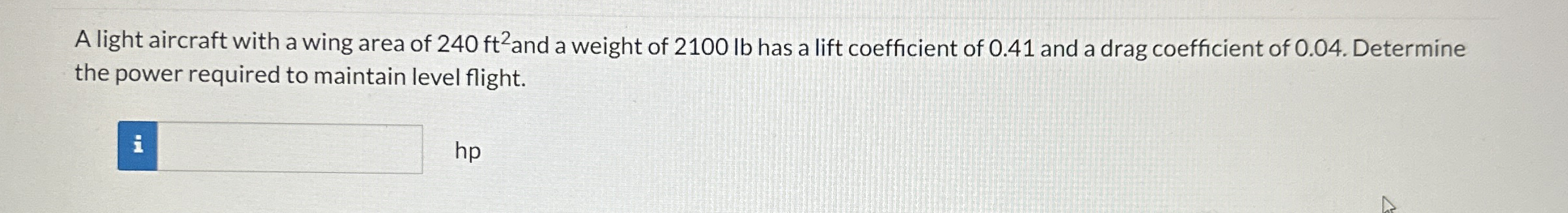 A light aircraft with a wing area of 2 4 0 f t 2