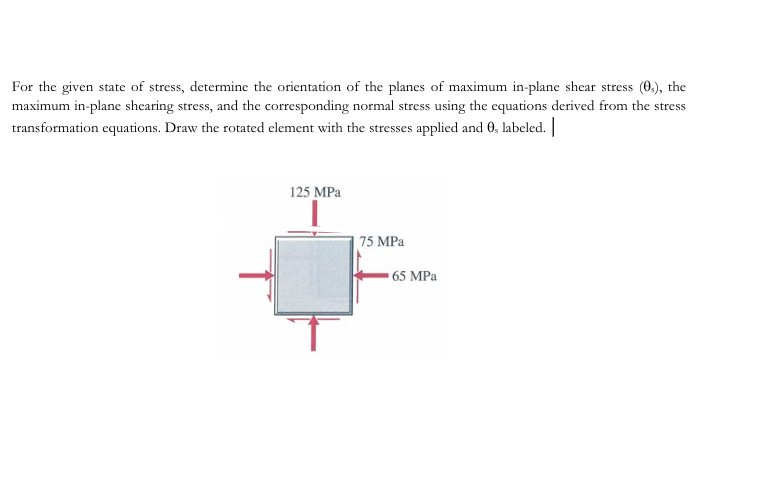 For the given state of stress, determine the