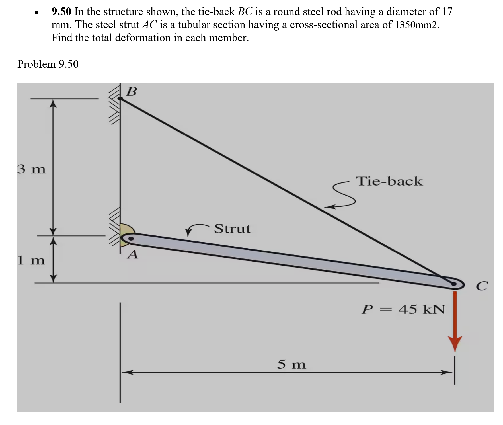 9 . 5 0 In the structure shown, the tie - back B