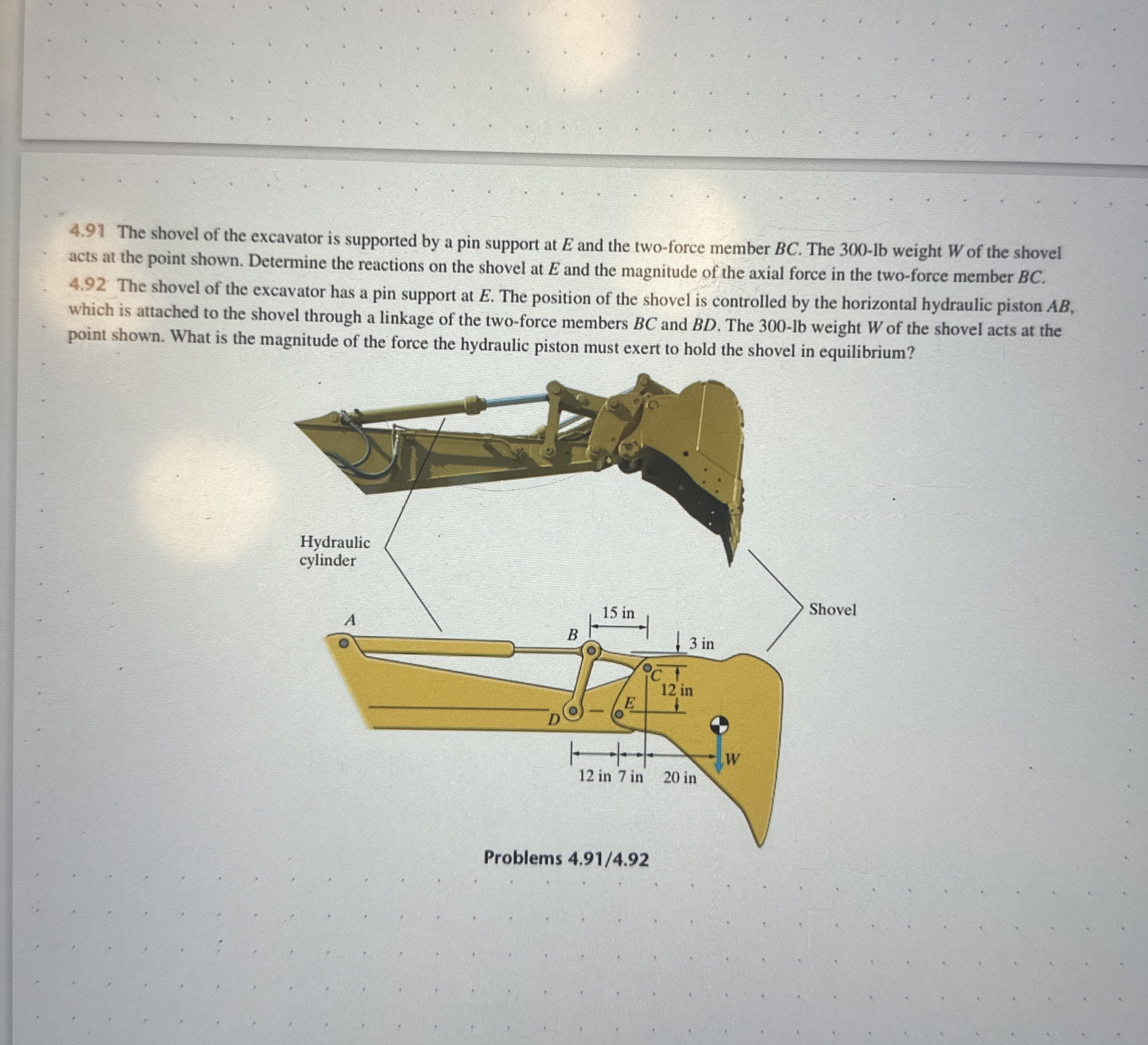 4 . 9 1 The shovel of the excavator is supported