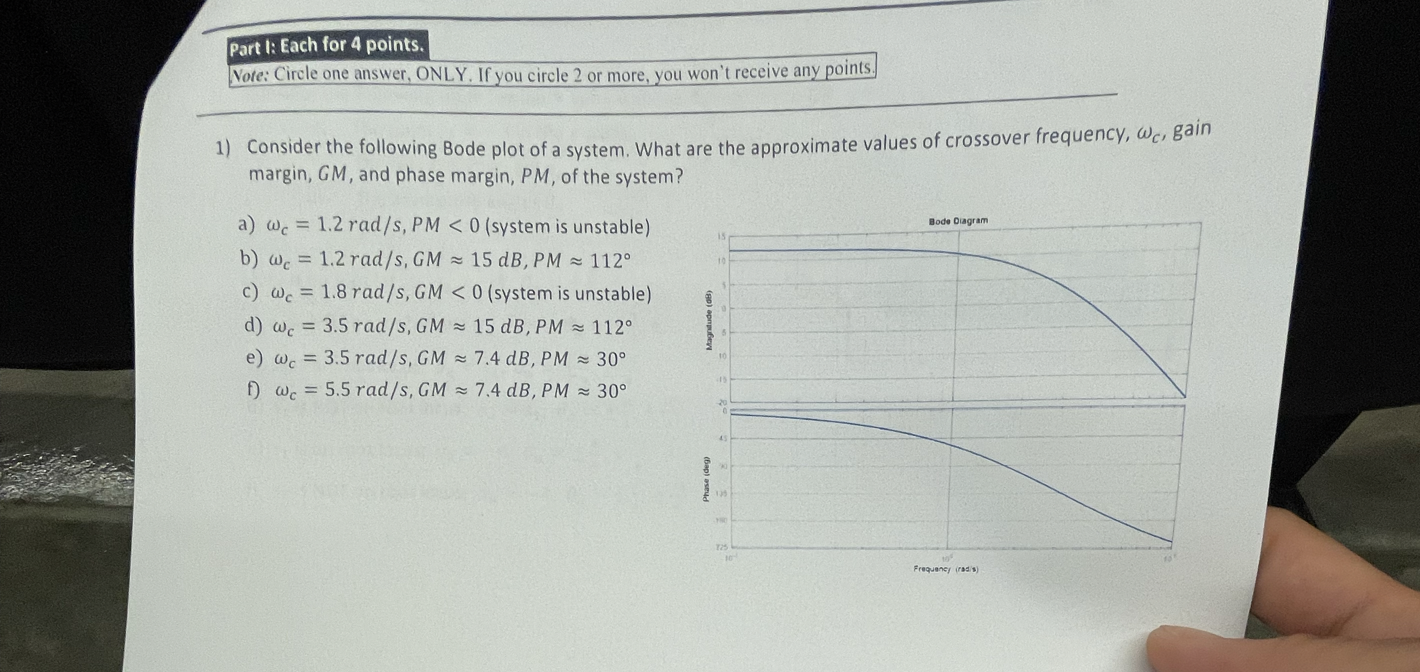 Part l: Each for 4 points. Note: Circle one