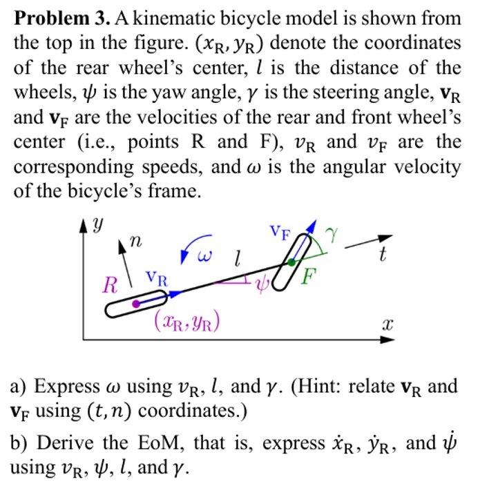Problem 3 . A kinematic bicycle model is shown