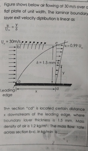 Figure shows below air flowing at 3 0 m s over a