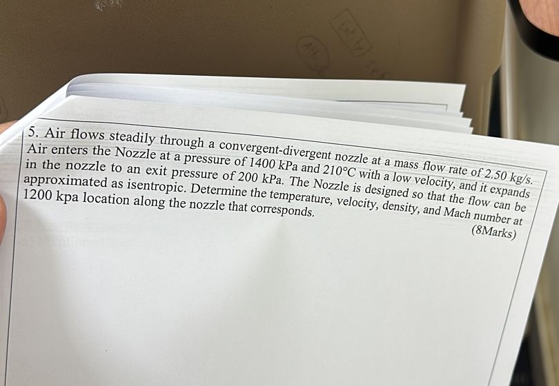 Air flows steadily through a convergent -