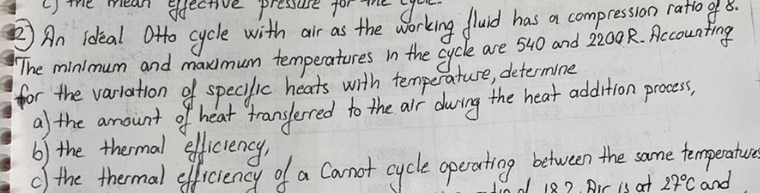 ( 2 ) An ideal Otto cycle with air as the working